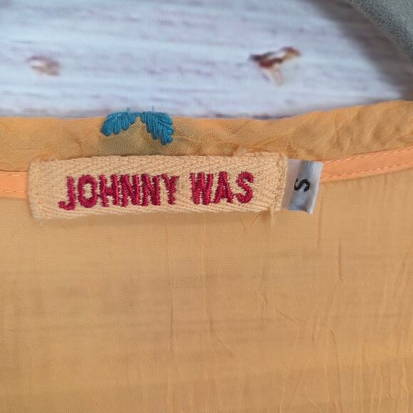 Johnny Was Orange Tropical Blouse (S) Multicolor Emboidered Whimsy Fairy V-Neck - Picture 5 of 13